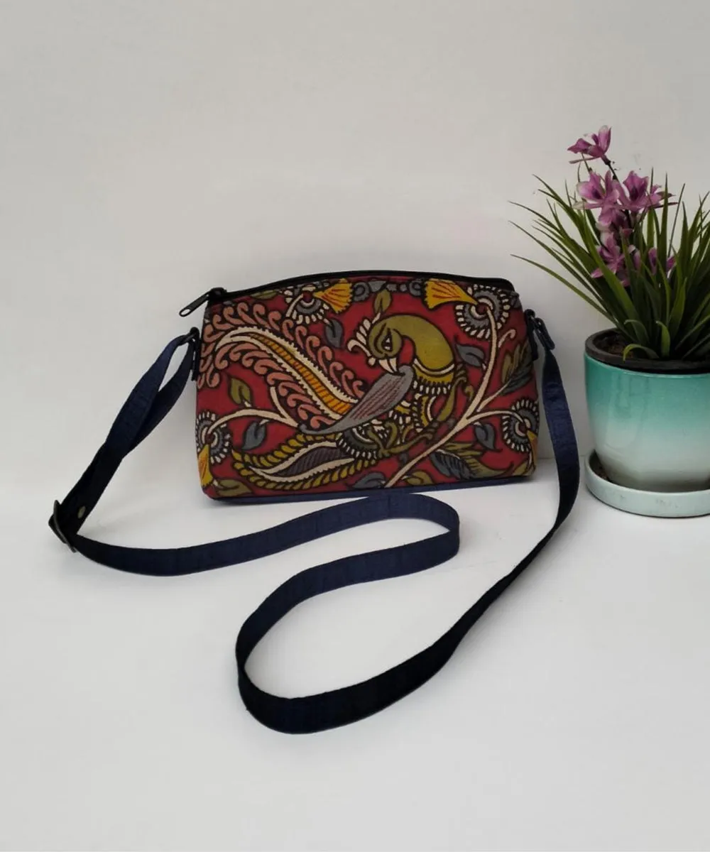 0vy blue hand painted kalamkari silk sling bag