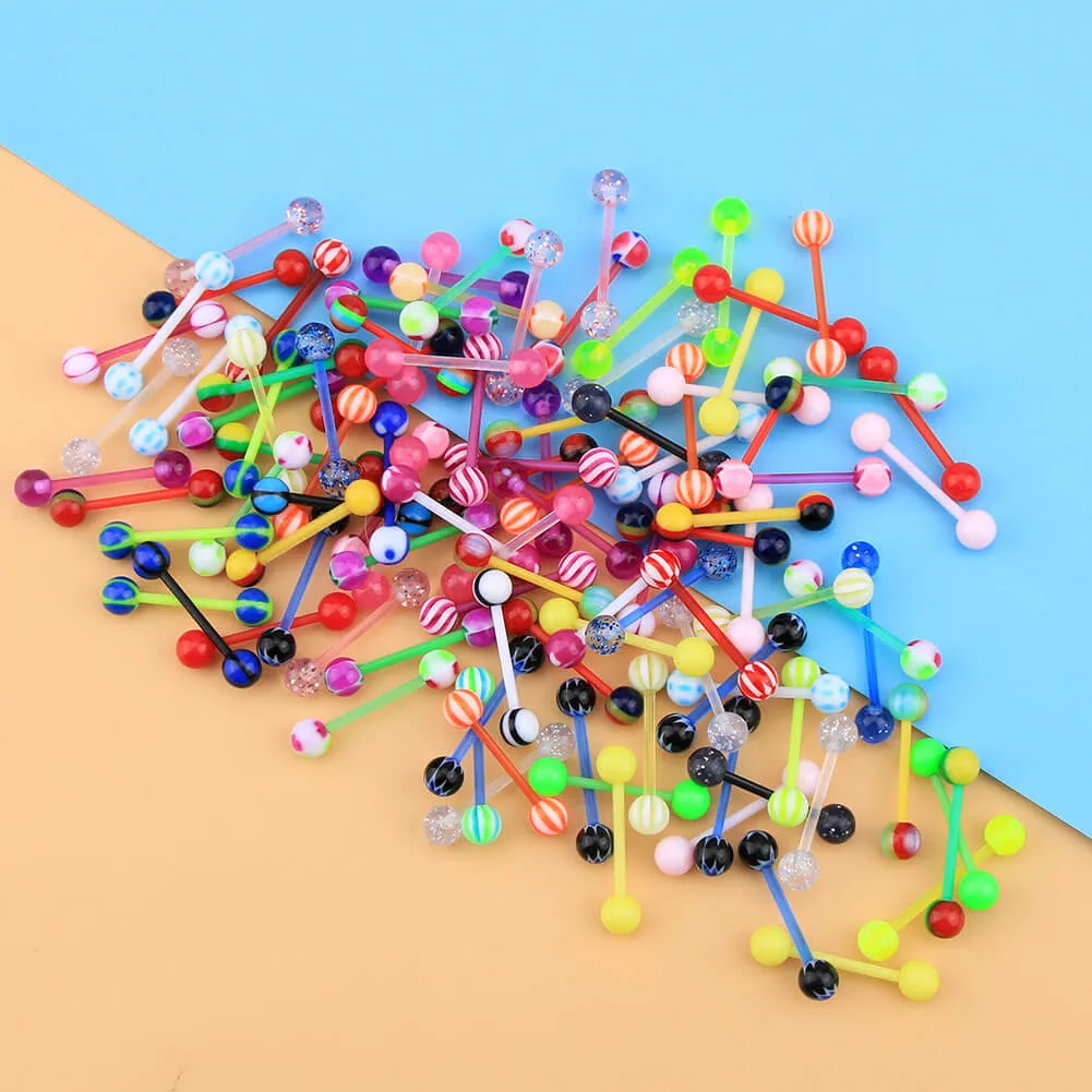 14G 100PCS Different Candy Color Acrylic Tongue Barbell Rings(Random Colors)