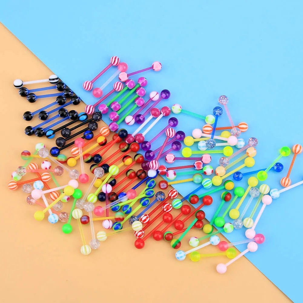 14G 100PCS Different Candy Color Acrylic Tongue Barbell Rings(Random Colors)