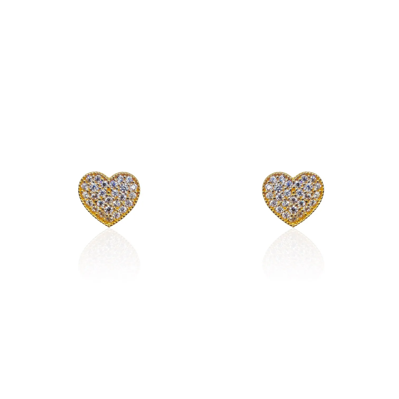 14k Small Pave CZ Heart Earrings With Ridged Border