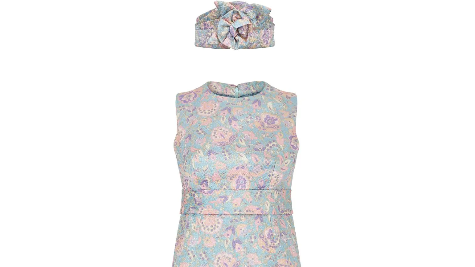 1960s Pastel Floral Lame Dress with Matching Headband