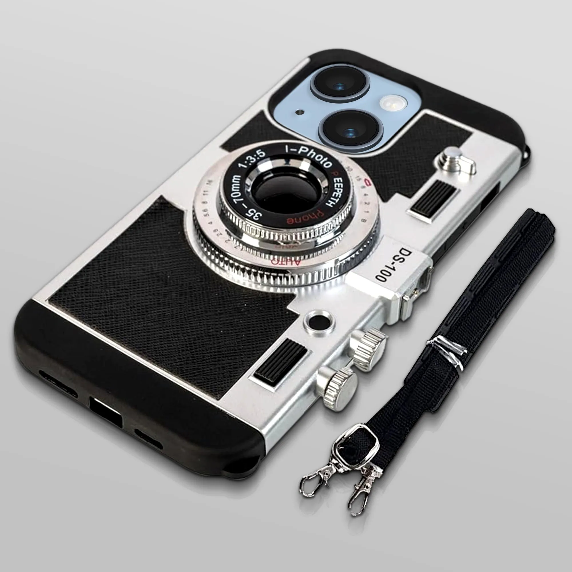 3D Camera lanyard Back Cover For Apple iPhone 15 Plus