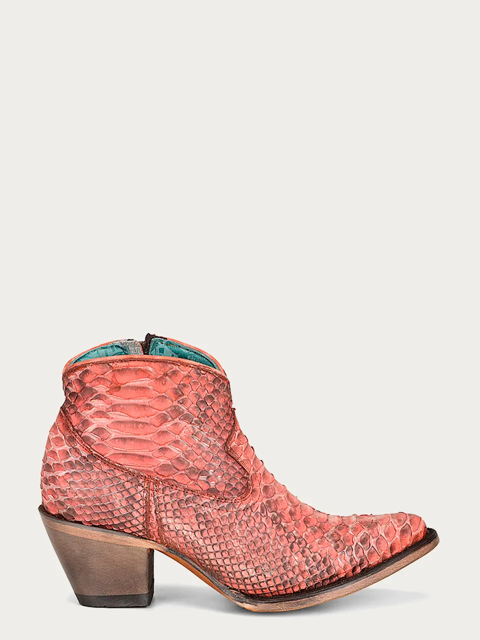 A4322 - WOMEN'S GENUINE FULL PYTHON CORAL J TOE BOOTIE WITH ZIPPER