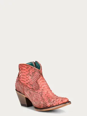 A4322 - WOMEN'S GENUINE FULL PYTHON CORAL J TOE BOOTIE WITH ZIPPER