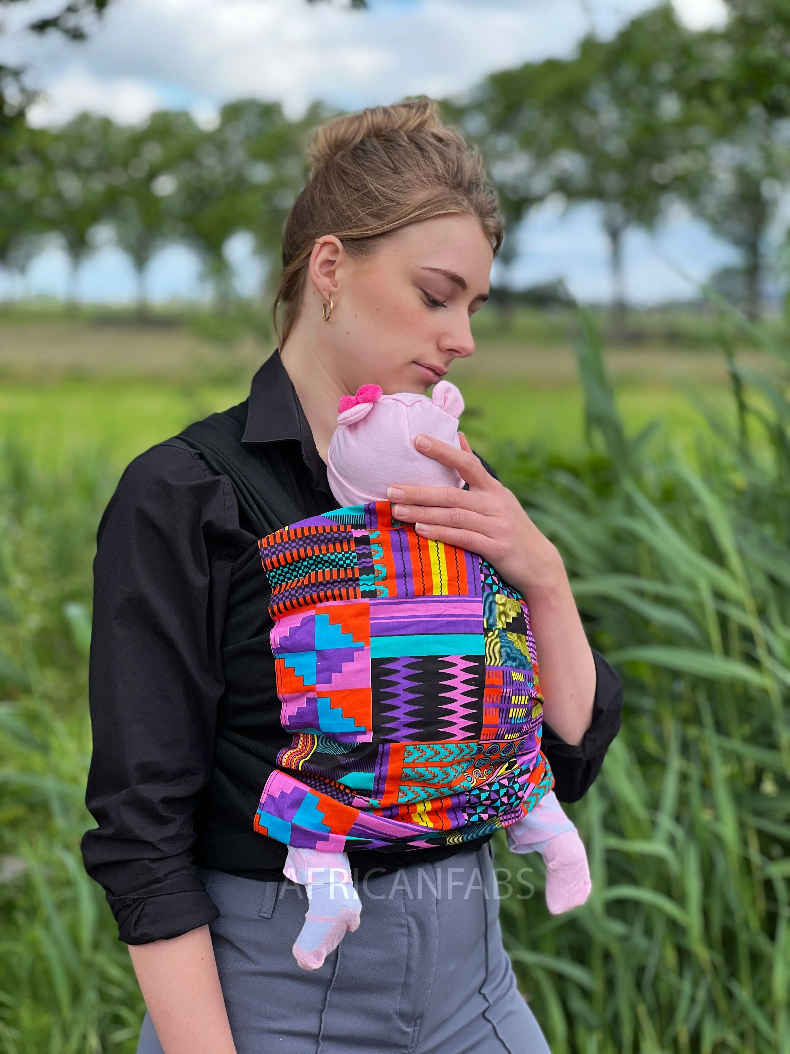 African Print Baby Carrier / Baby sling / baby wrap - Purple / Pink kente