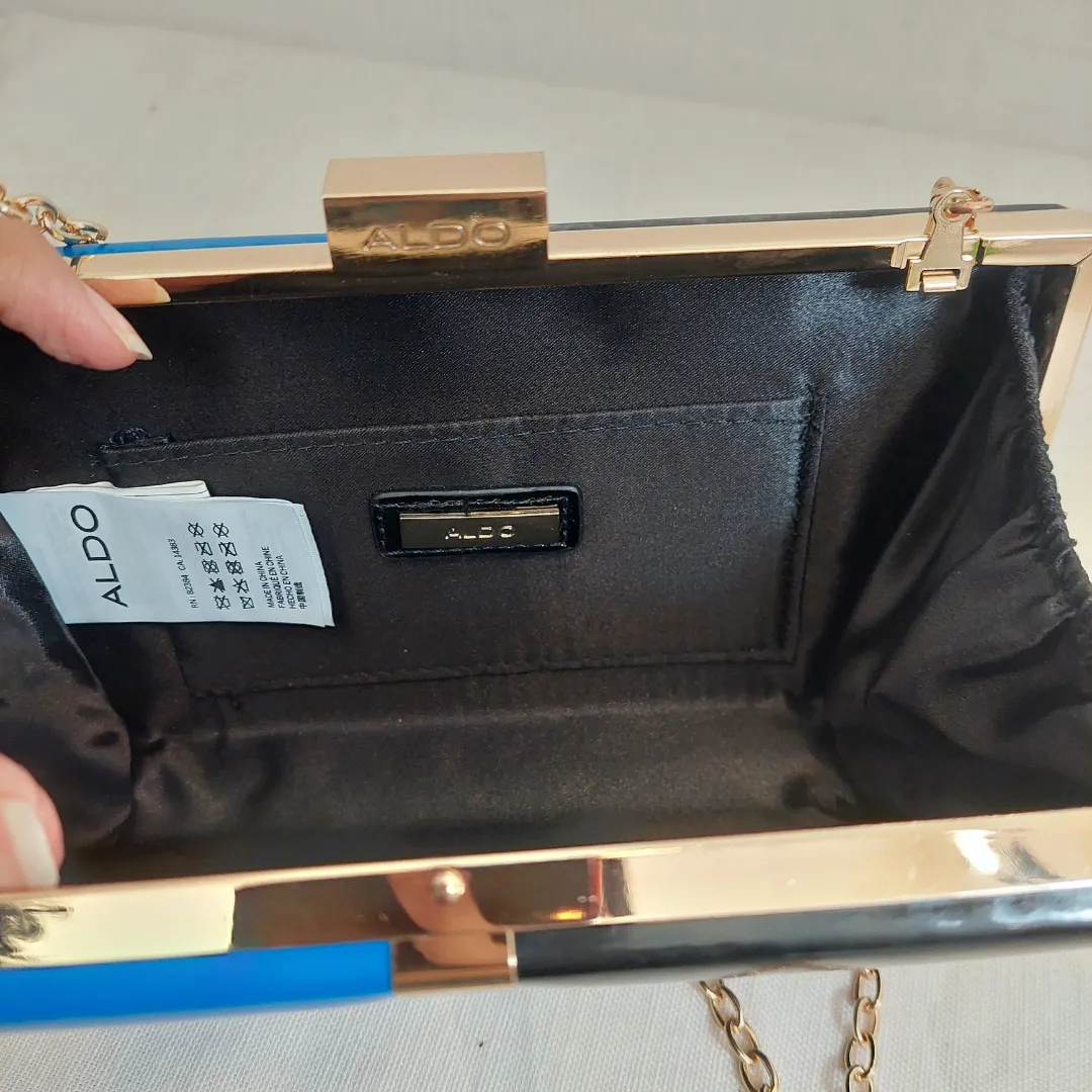 ALDO Blue & Black Colour-block Metal Clutch | Brand New |