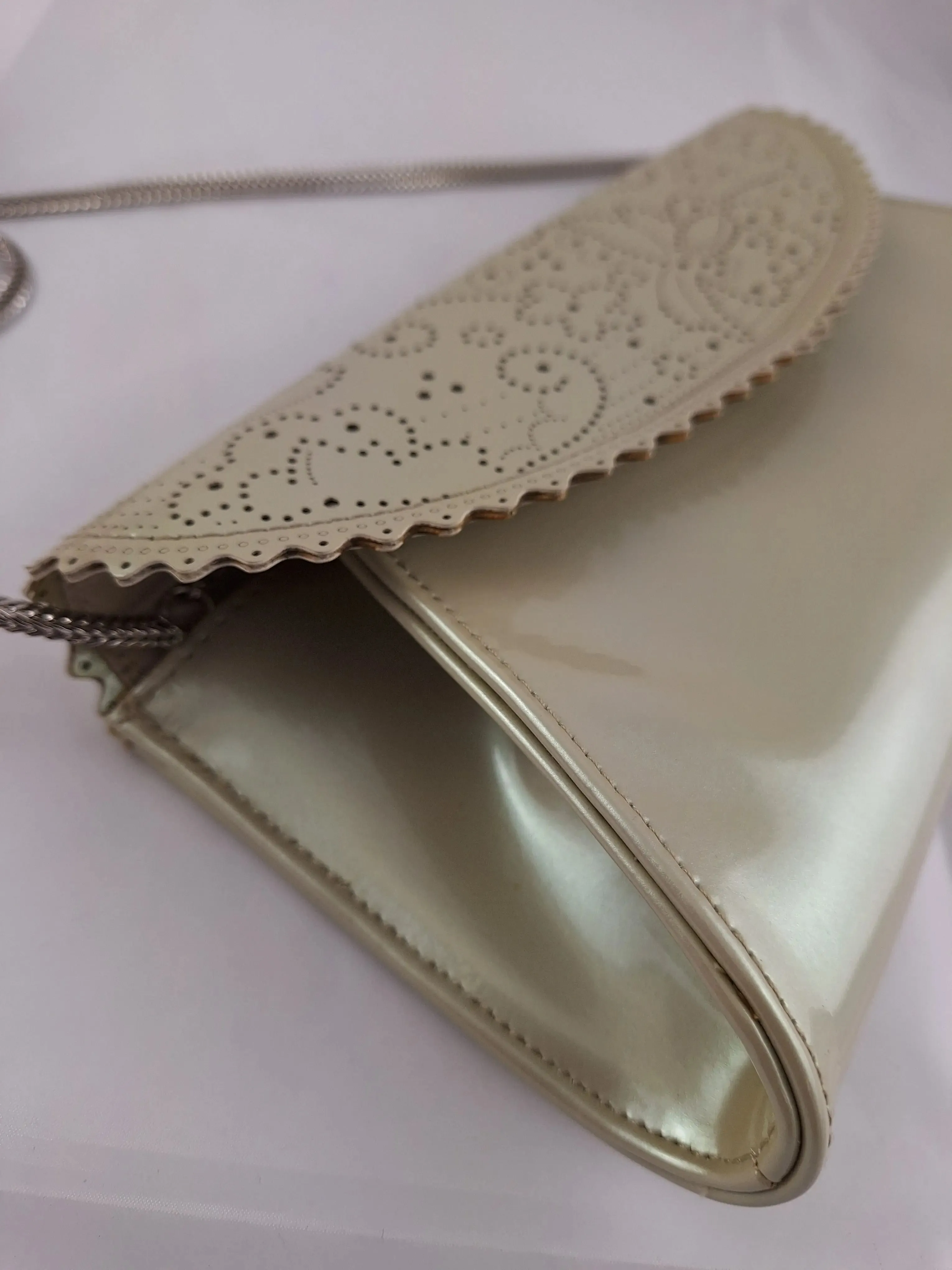 Anthea Crawford Champagne Metallic Clutch Bag Size OSFA