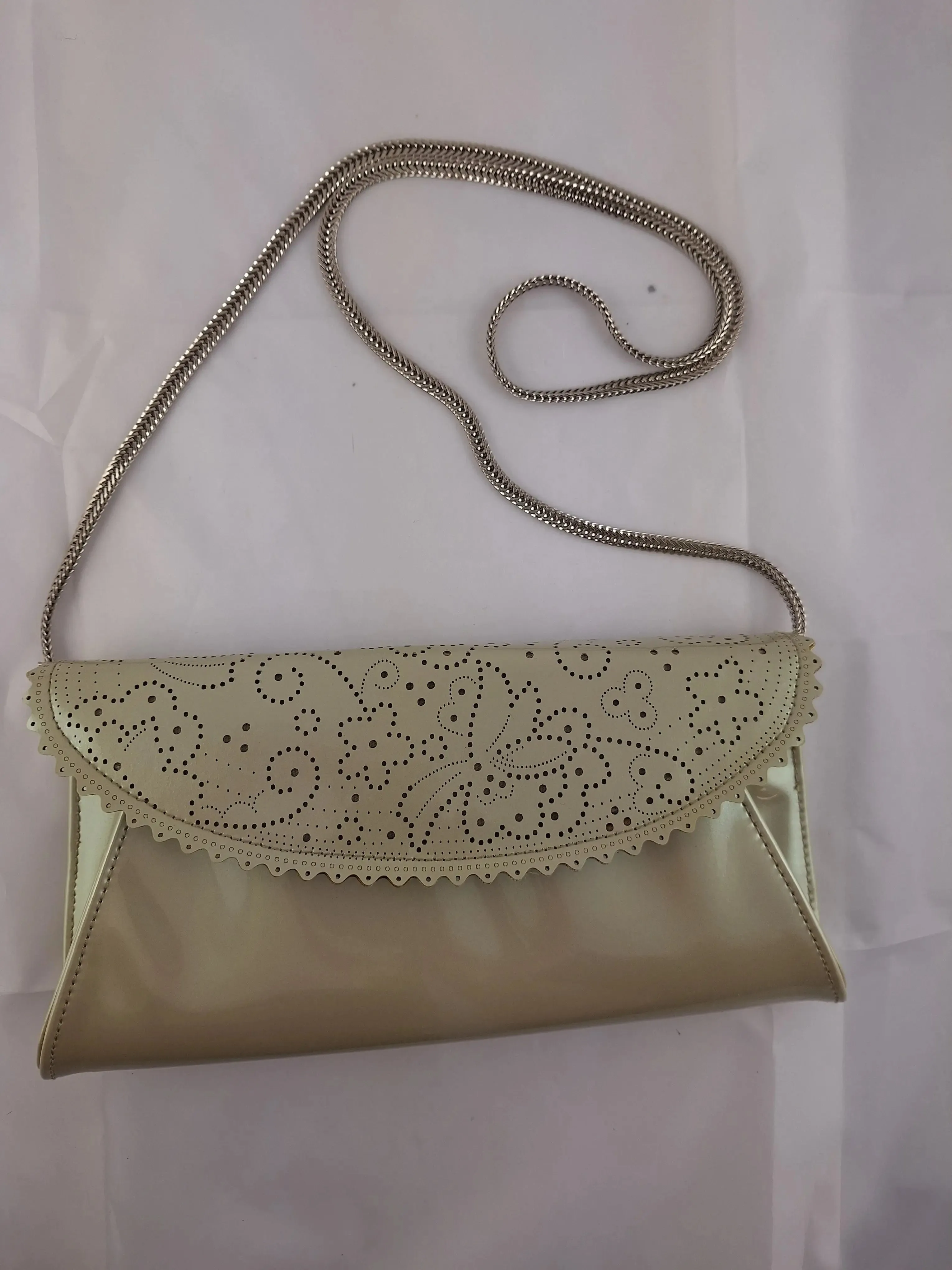 Anthea Crawford Champagne Metallic Clutch Bag Size OSFA