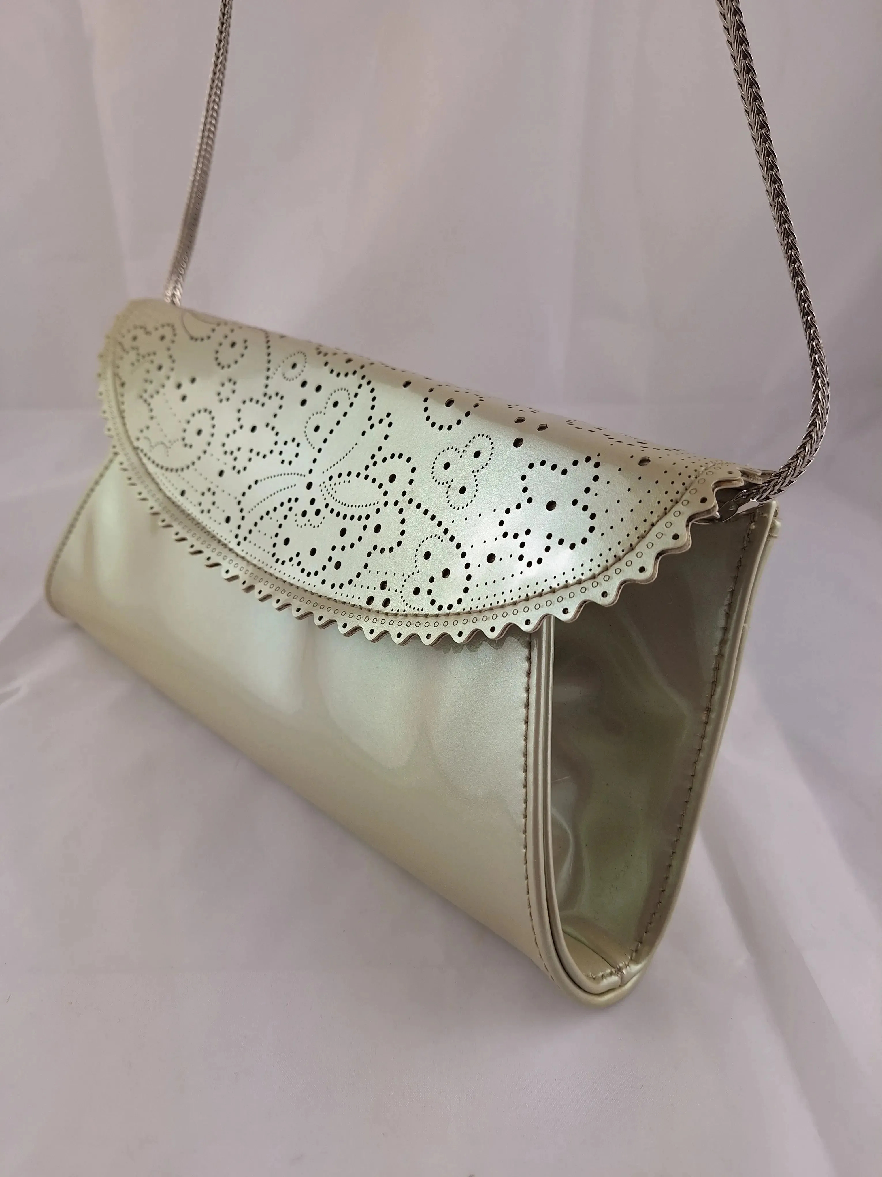 Anthea Crawford Champagne Metallic Clutch Bag Size OSFA