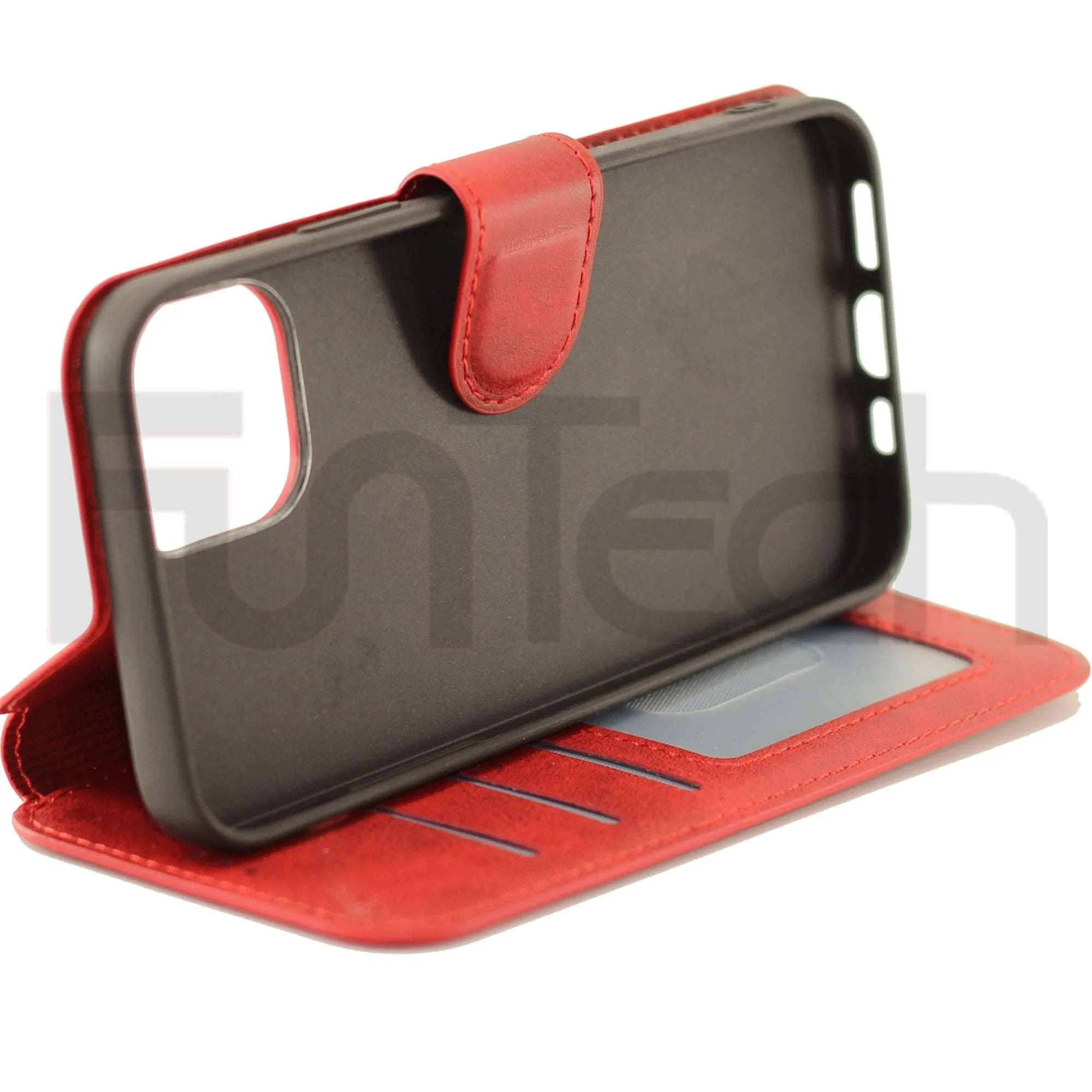 Apple iPhone 12/12 Pro,  Leather Wallet Case, Color Red.