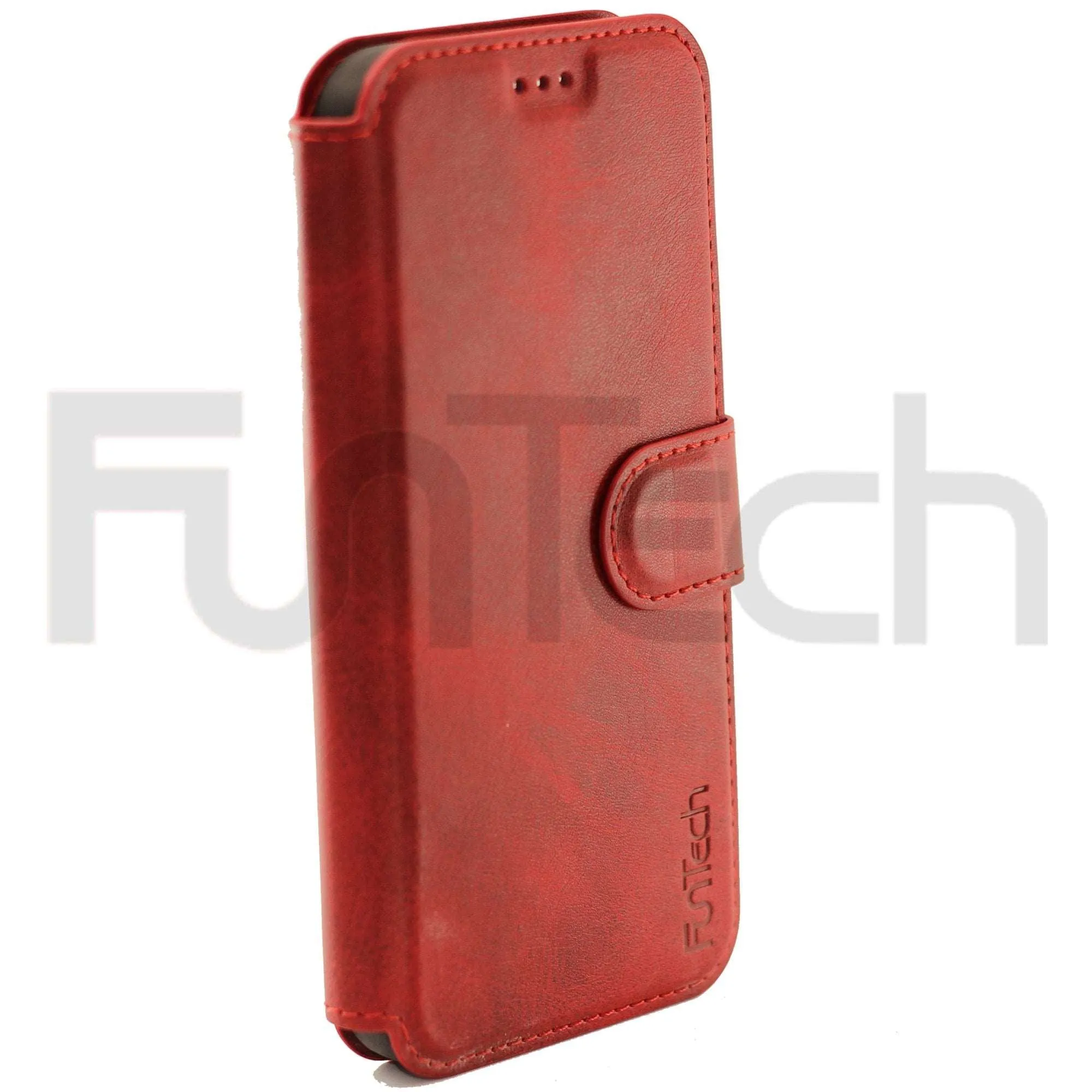 Apple iPhone 12/12 Pro,  Leather Wallet Case, Color Red.