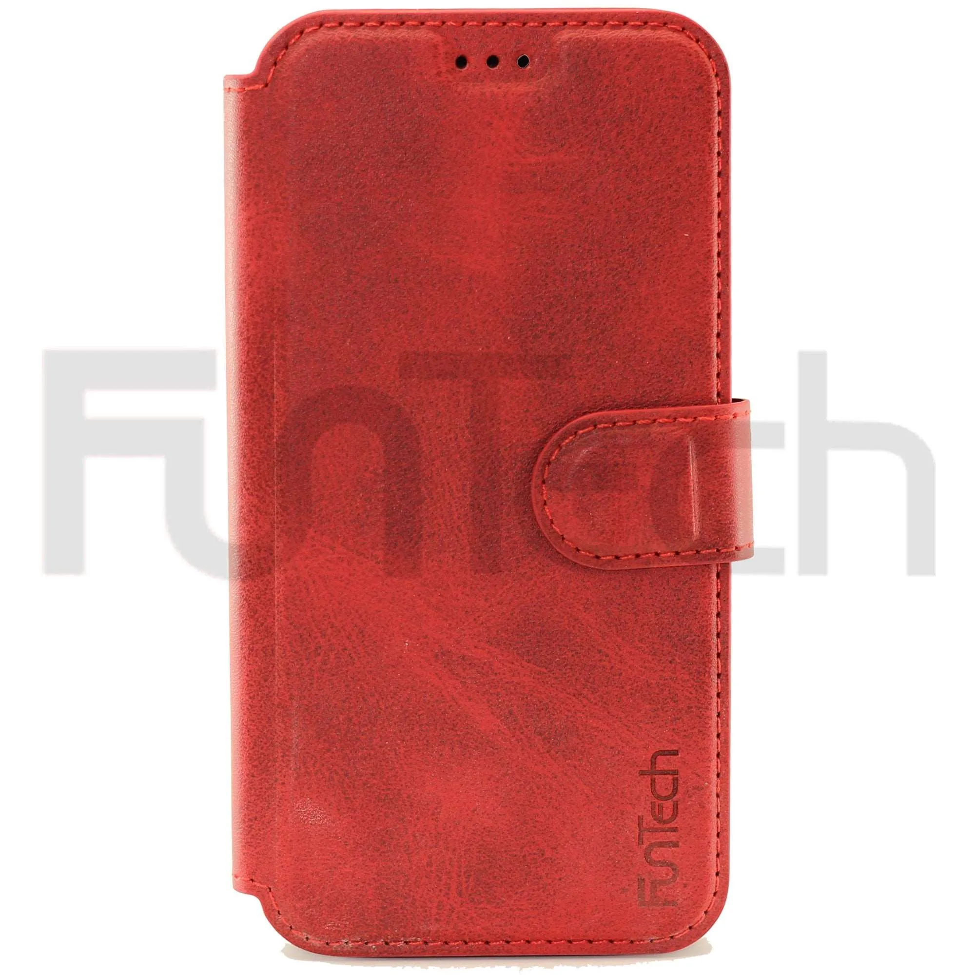 Apple iPhone 12/12 Pro,  Leather Wallet Case, Color Red.