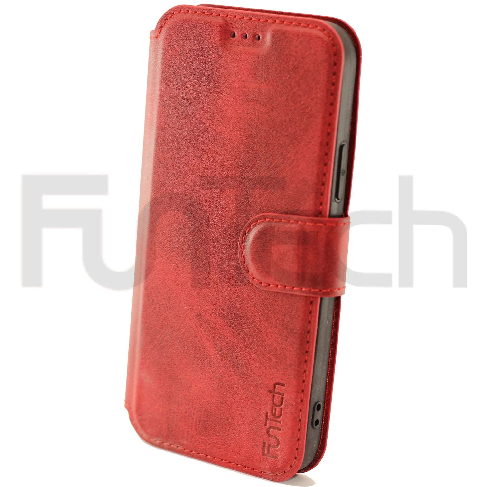 Apple iPhone 12/12 Pro,  Leather Wallet Case, Color Red.