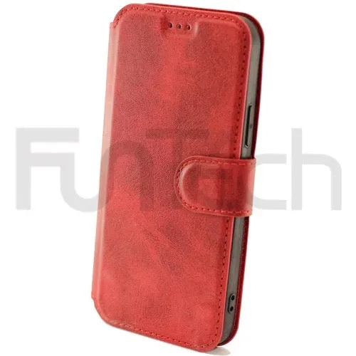 Apple iPhone 13 Case, Leather Wallet Case, Color Red.