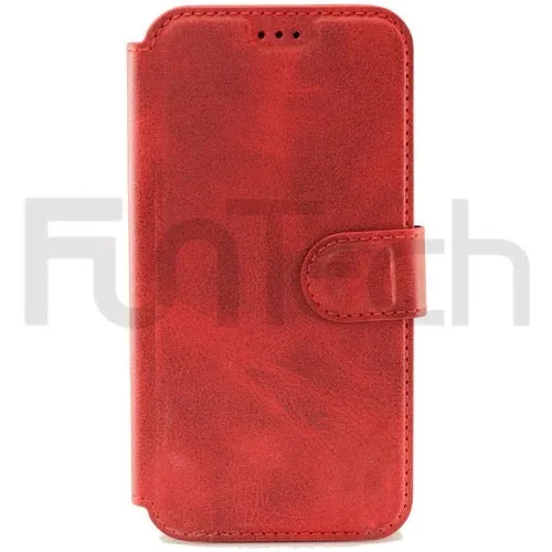 Apple iPhone 13 Case, Leather Wallet Case, Color Red.