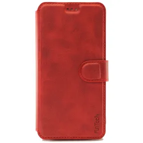 Apple iPhone 13 Case, Leather Wallet Case, Color Red.