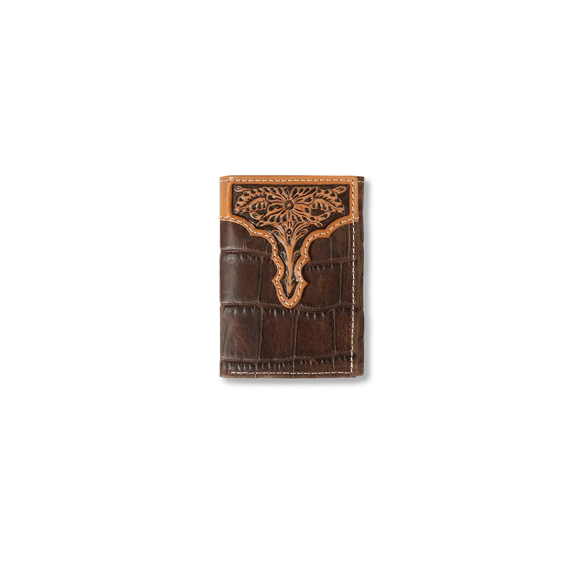 Ariat Men's Croc Floral Embossed Trifold Wallet