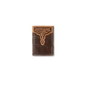 Ariat Men's Croc Floral Embossed Trifold Wallet