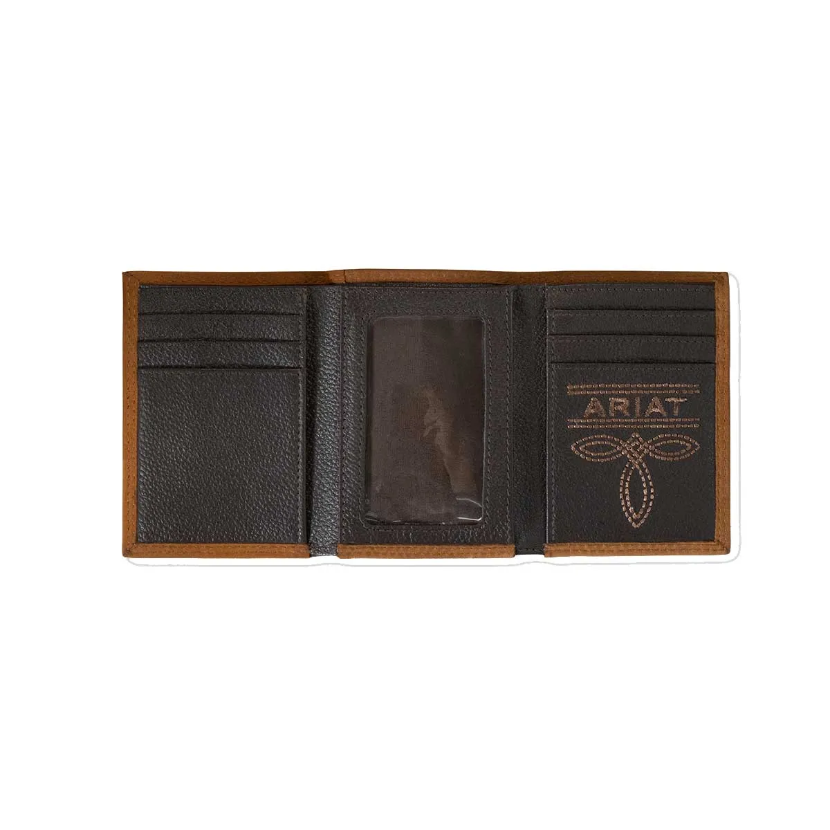 Ariat Men's Genuine Leather Trifold Wallet - Medium Brown