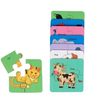 AVMART Wooden Educational Multi-Color Set of 8 Animal Jigsaw Puzzle Cards for Kids (5.5" x 5.5'' Inch)