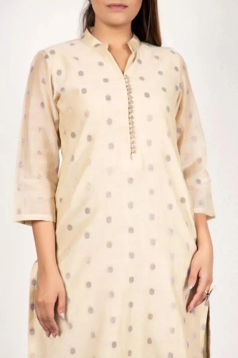 Beige & Purple Chanderi Kurta