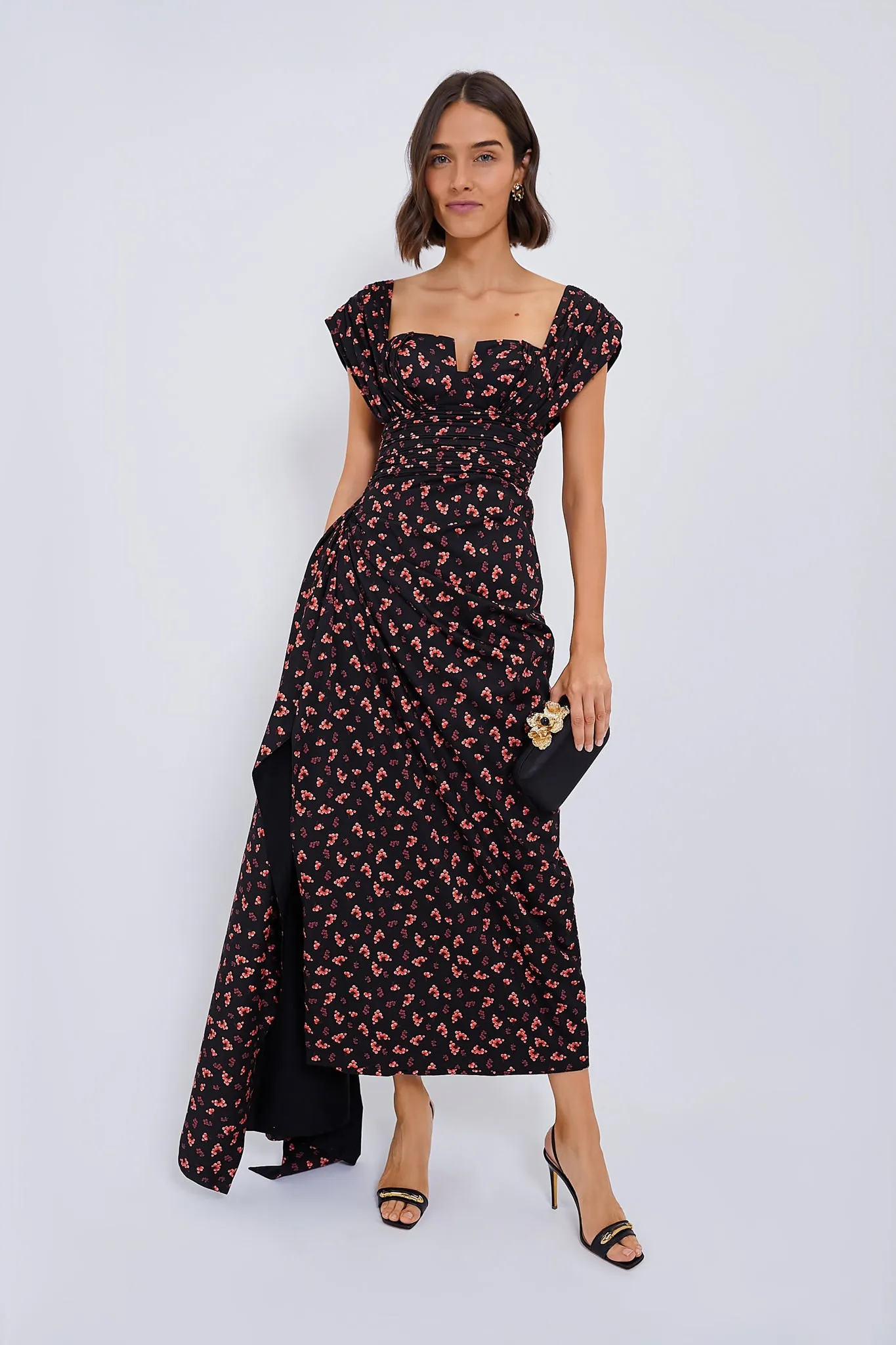 Black and Orange Flower Helen Dress