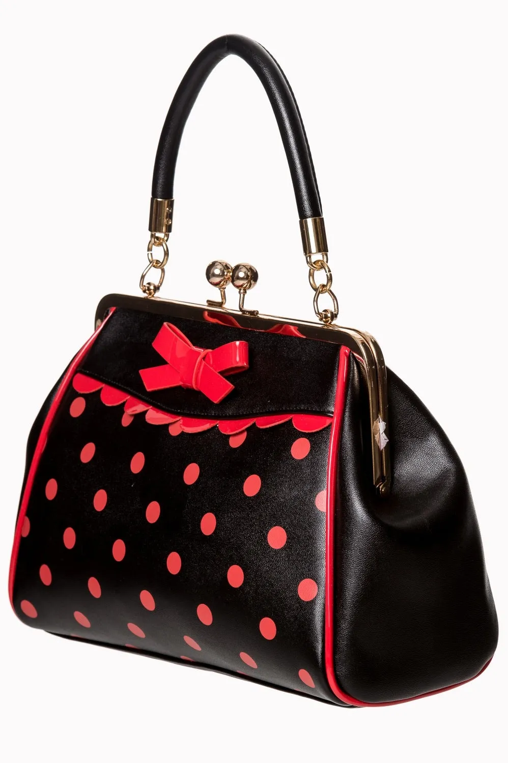 Black and Red Polka Dot Bow and Scallop Kisslock Purse