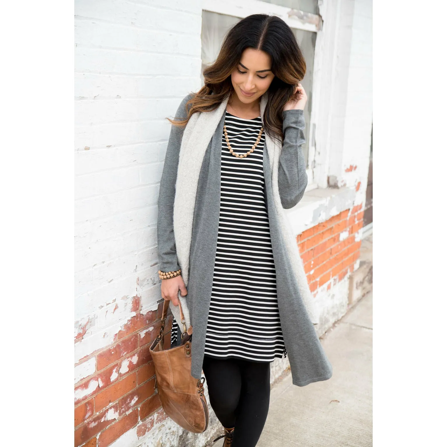 Black Striped Dress With Pop Of Lime Zipper