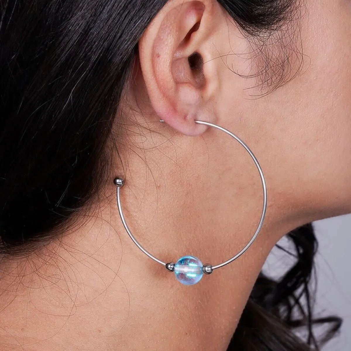 Blue Nebula | Silver | Galaxy Glass Hoop Earrings