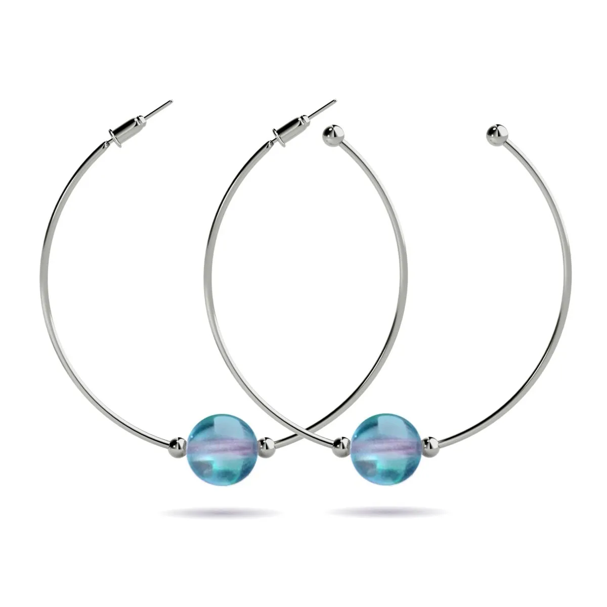 Blue Nebula | Silver | Galaxy Glass Hoop Earrings