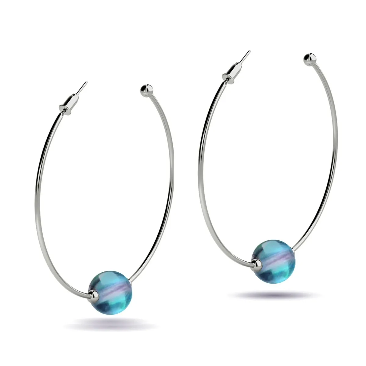 Blue Nebula | Silver | Galaxy Glass Hoop Earrings