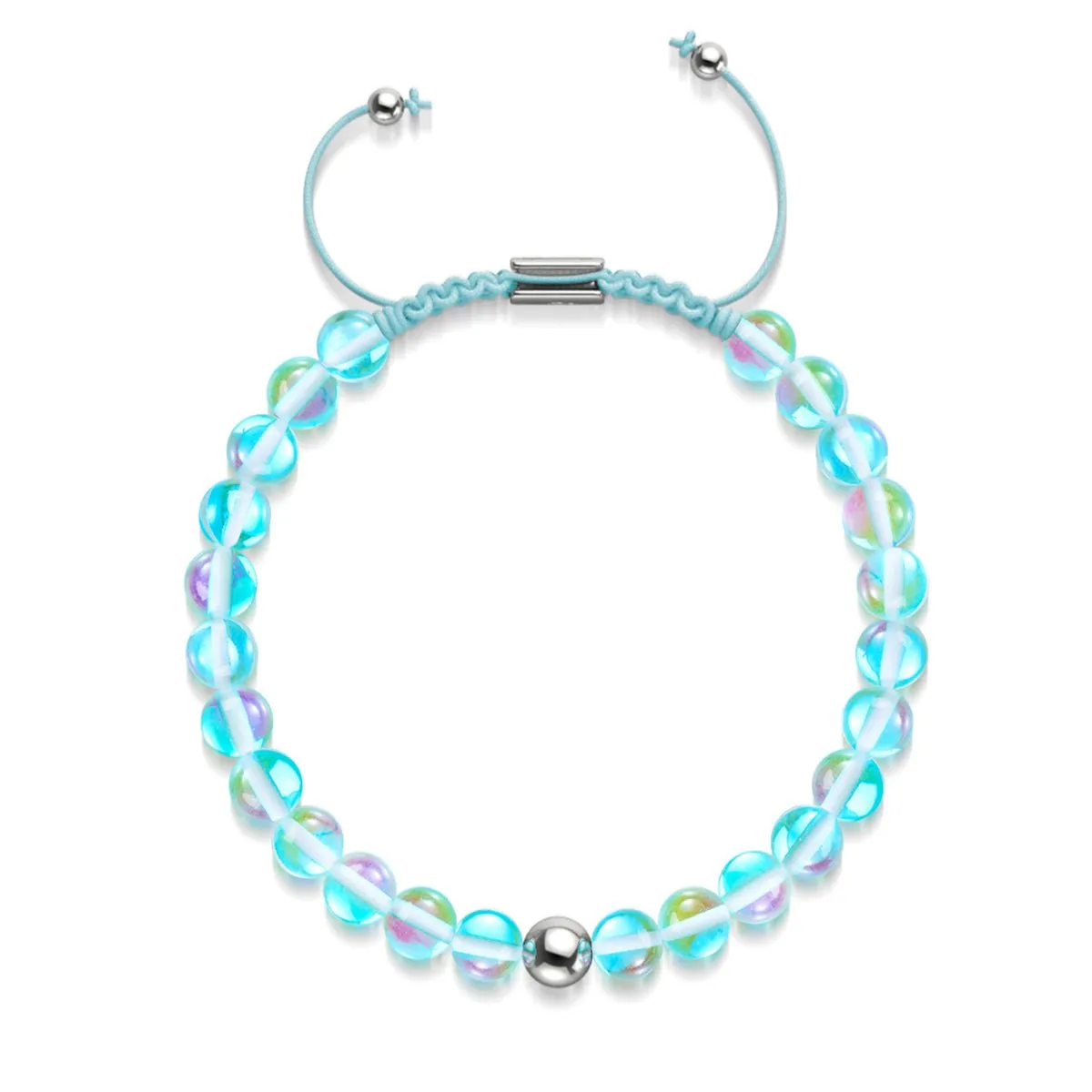 Blue Nebula | Silver | Galaxy Glass Macrame Bead Bracelet