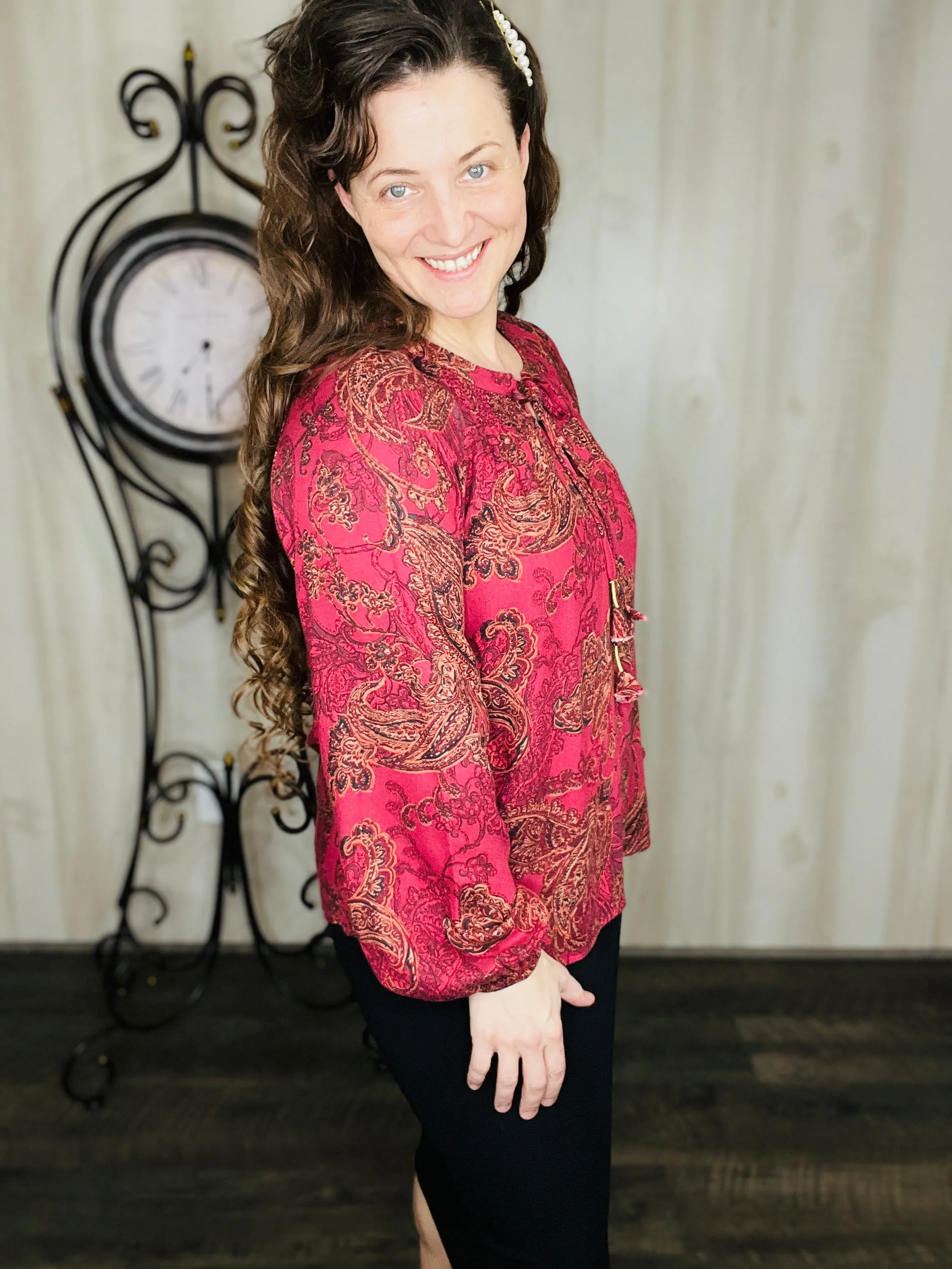 Burgundy & Paisley Top