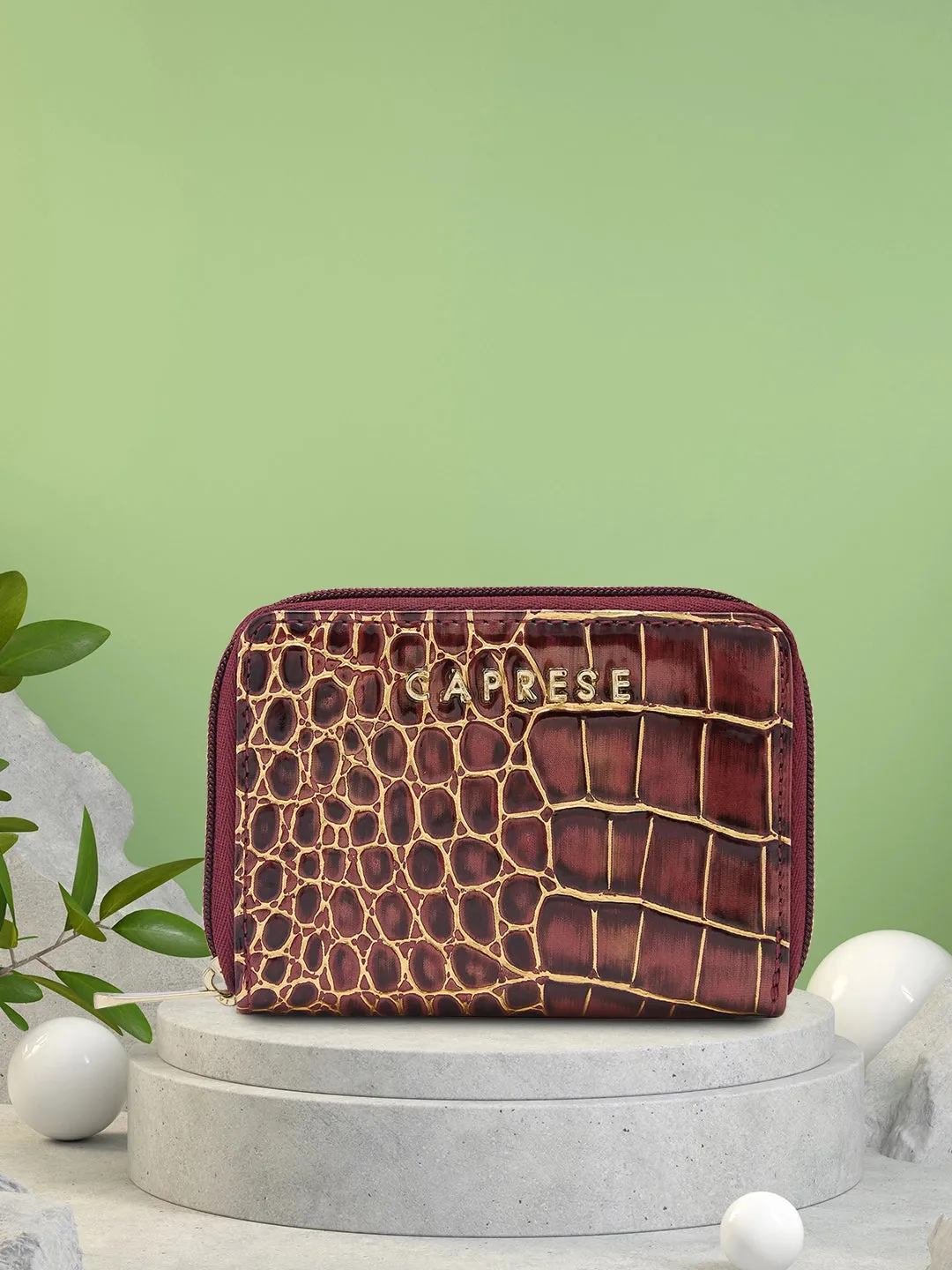 Caprese Miranda Zip Around Wallet Small Croco Burgundy