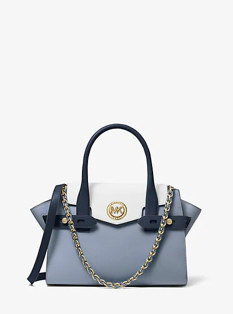 Carmen Small Color-Block Saffiano Leather Belted Satchel