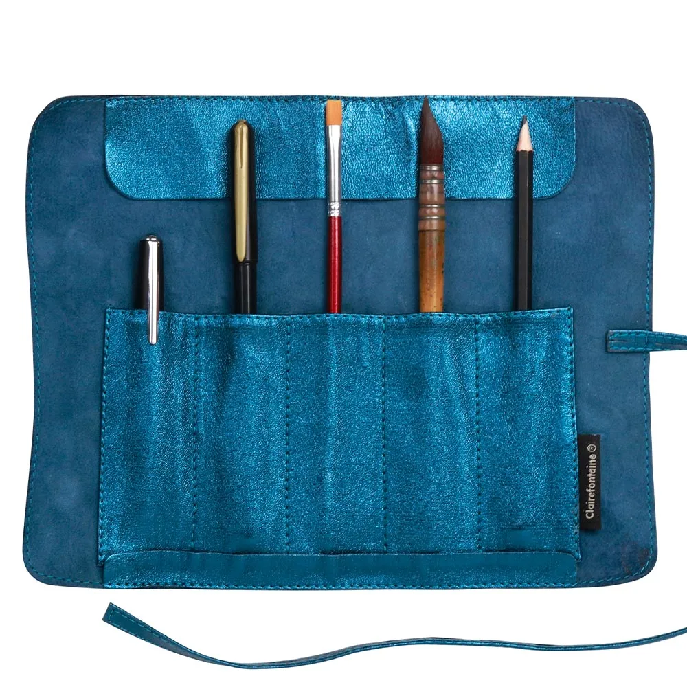 Clairefontaine K3 Blue Artist Leather Pencil Case 26x21cm