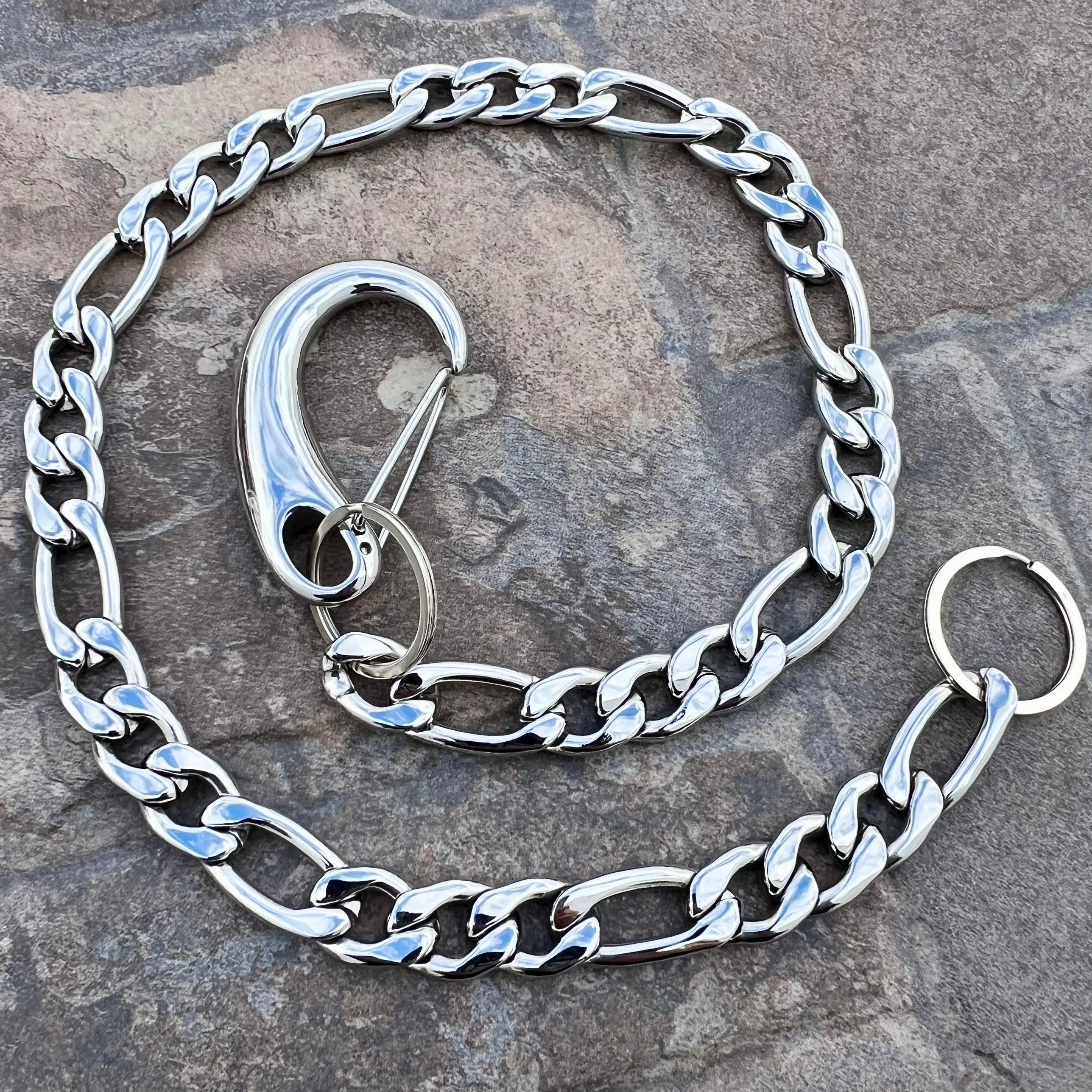 Classic Figaro Wallet Chain Polished - W/ Sanity’s Polished Hook Clip - WC01