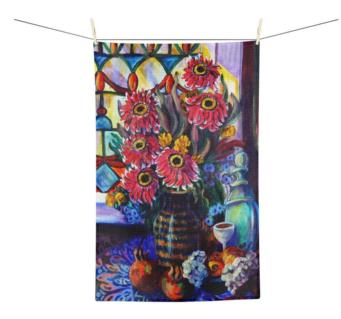 Cotton Tea Towel - Kitchen Zinnias