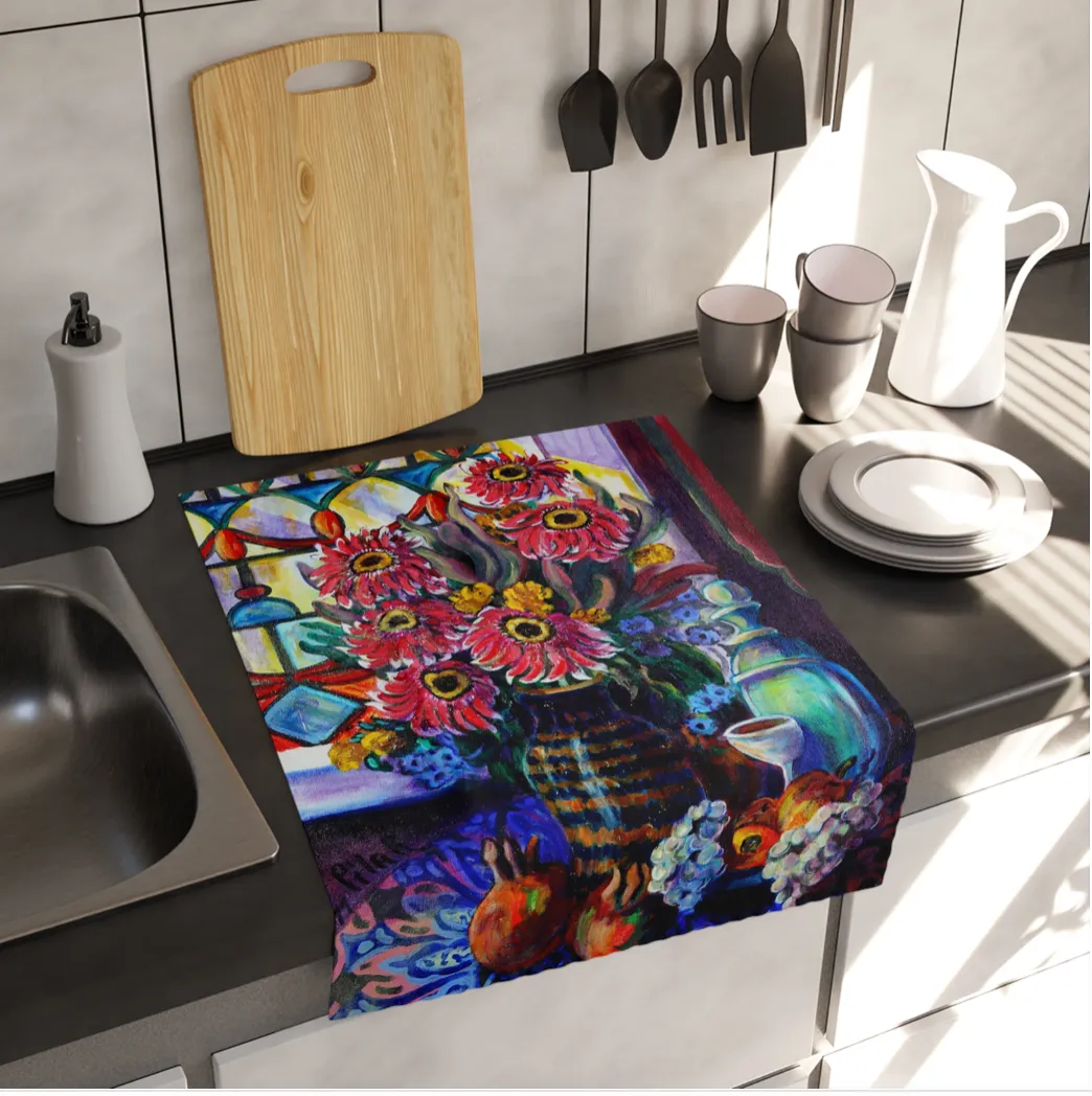 Cotton Tea Towel - Kitchen Zinnias