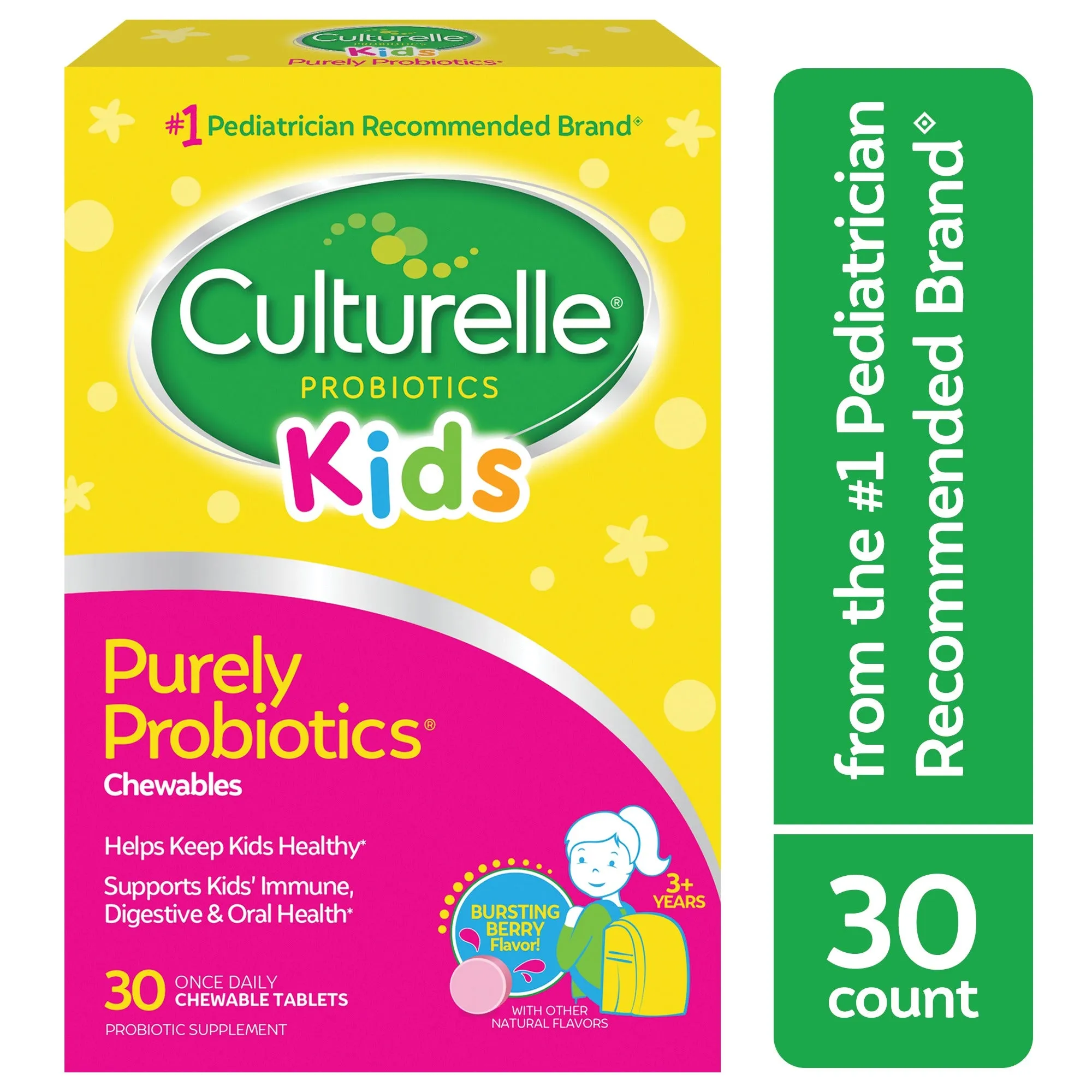 Culturelle Kids Daily Probiotic Chewable Tablets Bursting Berry - 30 Ct