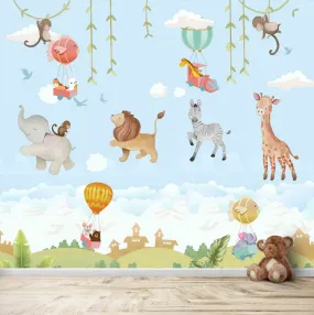 Cute & Colourful Jungle Theme Kids Wallpaper, Customised