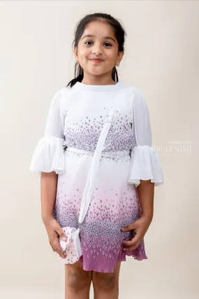 Cute Little Girl - White-Pink Fancy Frock With Sling Bag