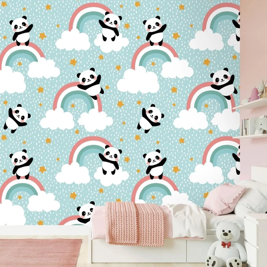 Cute Panda on Rainbow, Kids Room Wallpaper