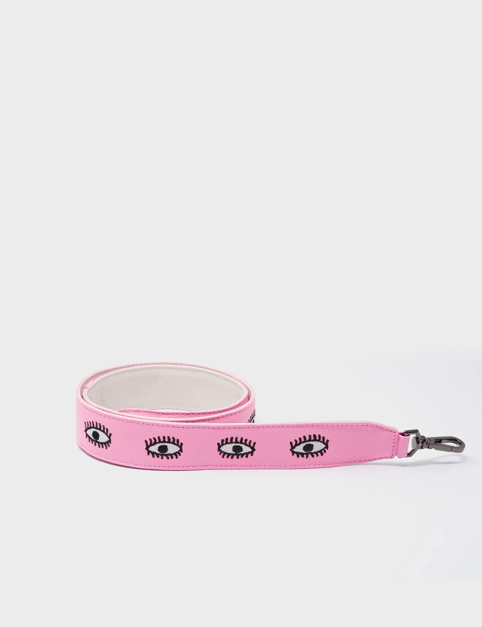 Detachable Taffy Pink Leather Shoulder Strap - All Over Eyes Embroidery