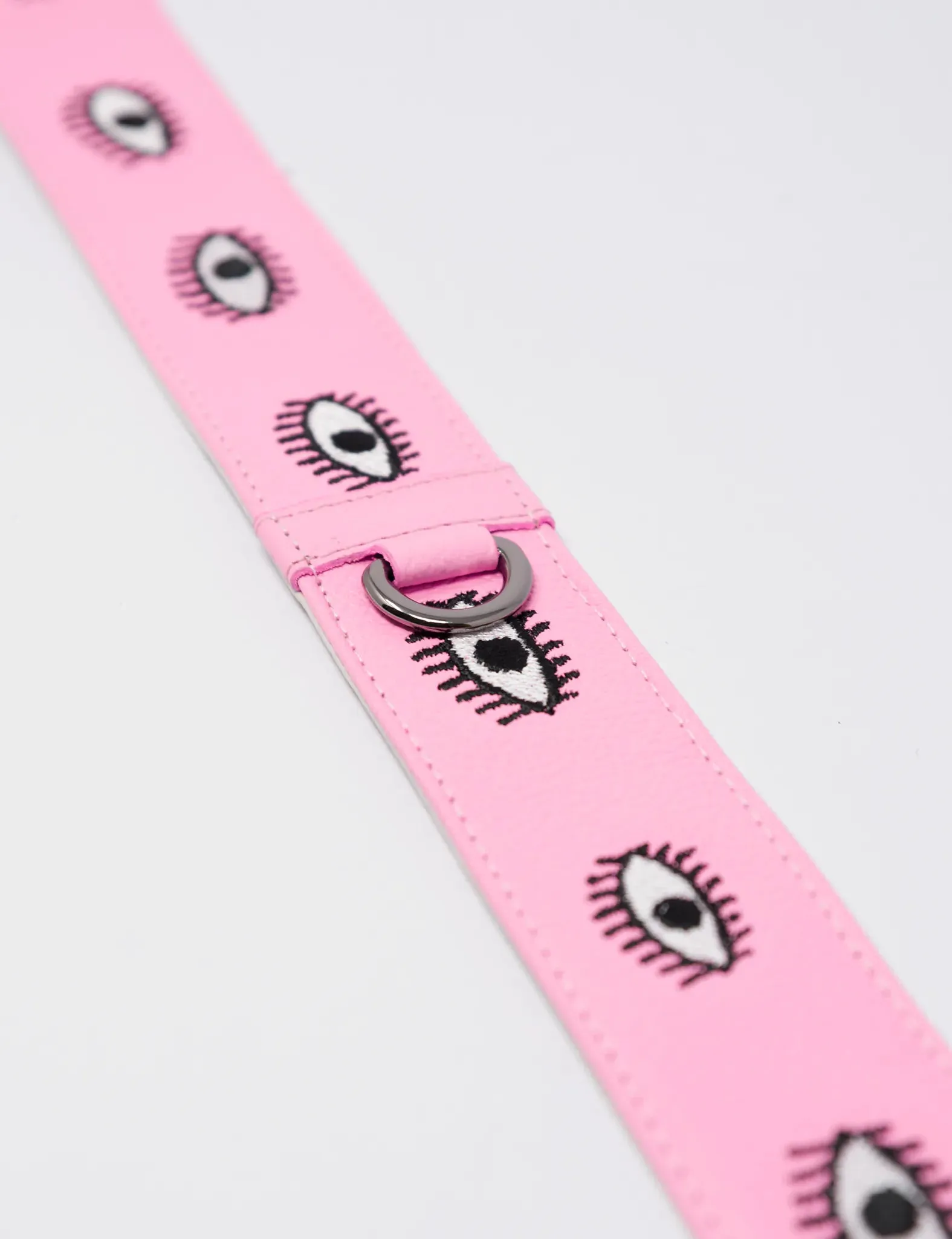 Detachable Taffy Pink Leather Shoulder Strap - All Over Eyes Embroidery