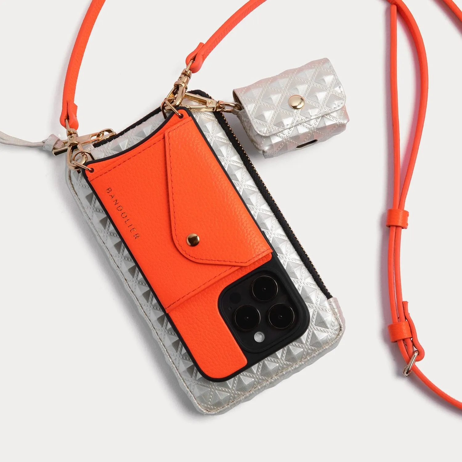 Donna Side Slot Crossbody Bandolier - Neon Orange/Gold