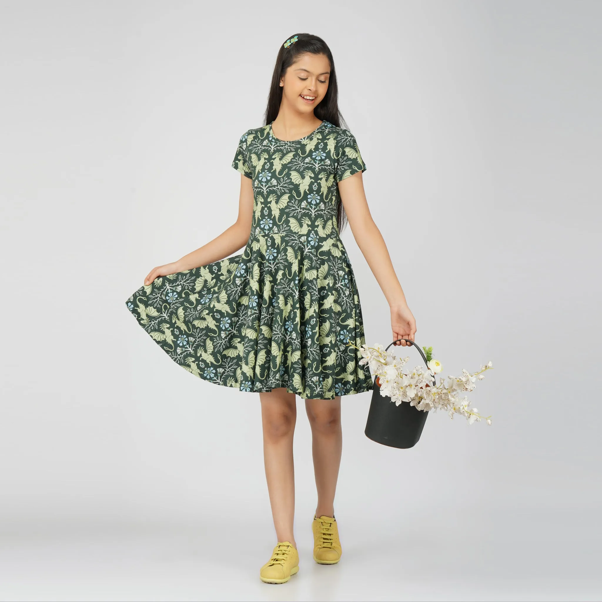 Dragons Damask Kids Twirl Dress