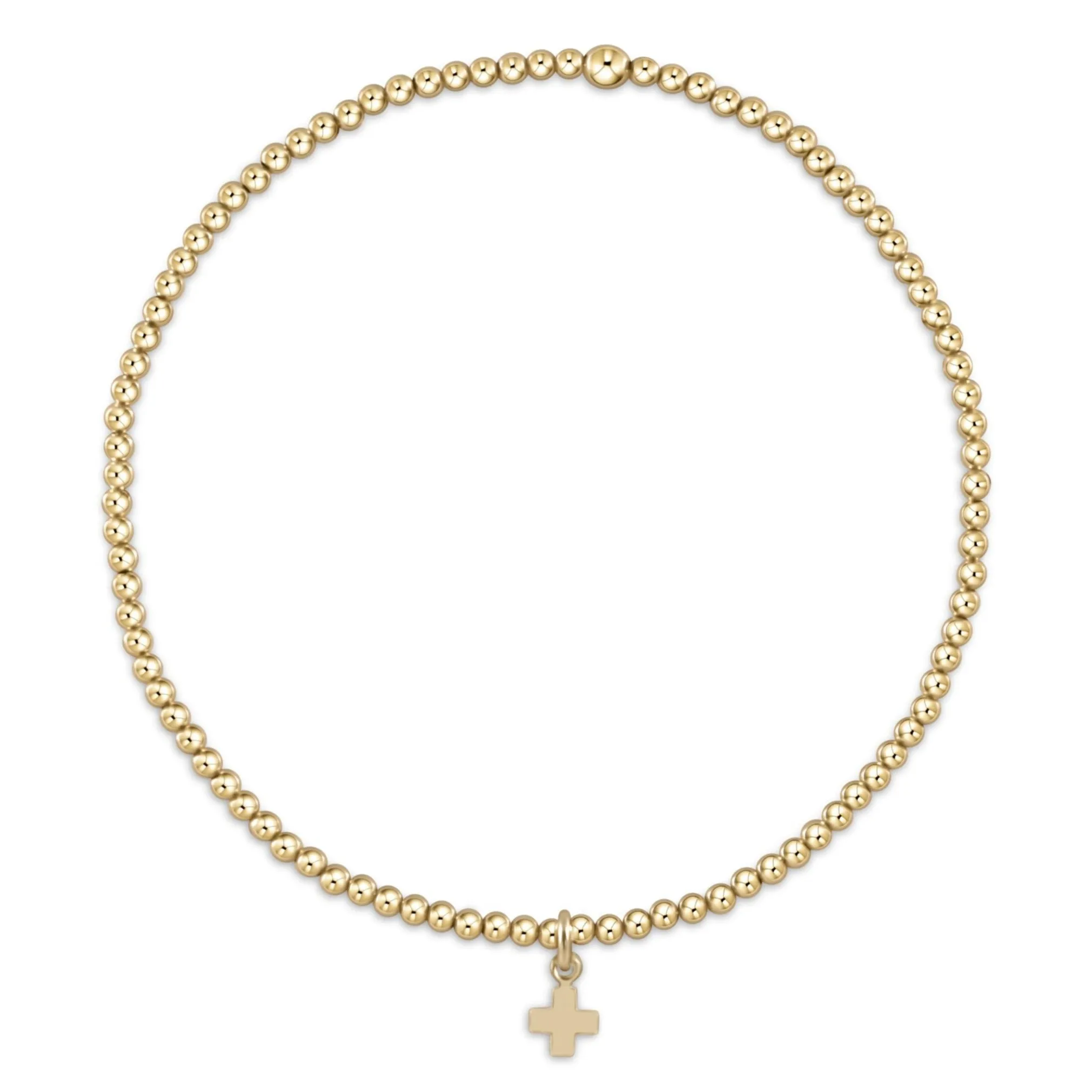 egirl Classic Gold 2mm Bead Bracelet - Signature Cross Small Gold Charm