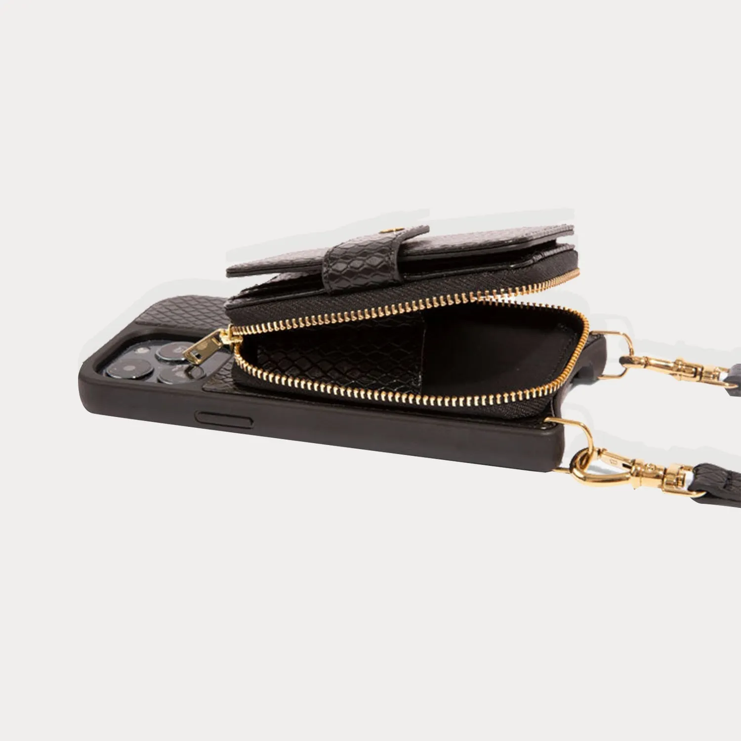 Emma Vanity Crossbody Bandolier - Black Snake/Gold