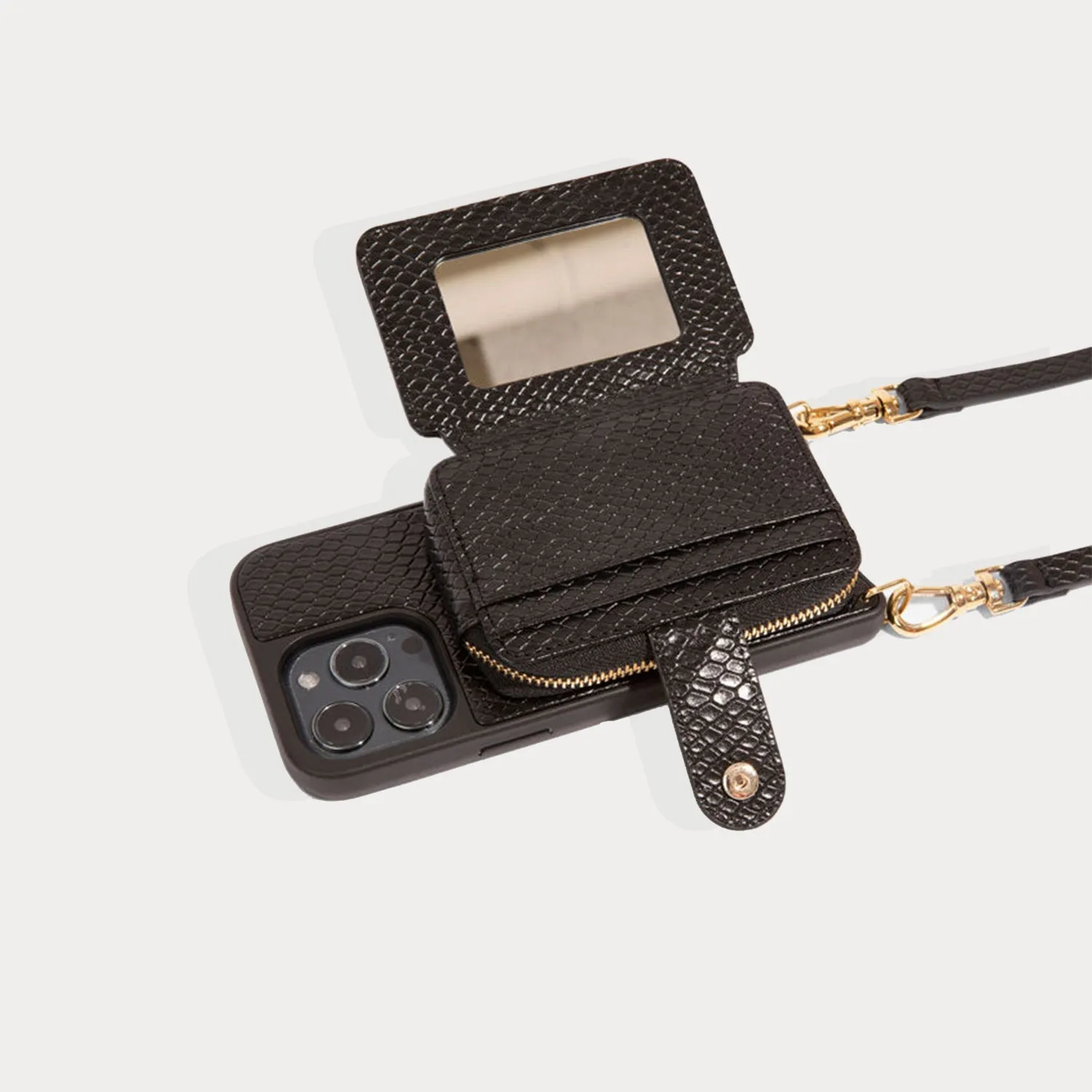 Emma Vanity Crossbody Bandolier - Black Snake/Gold